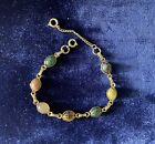 Vintage Scarabs Bracelet Egyptian Revival Gold Tone Gem Stones - Inscribed