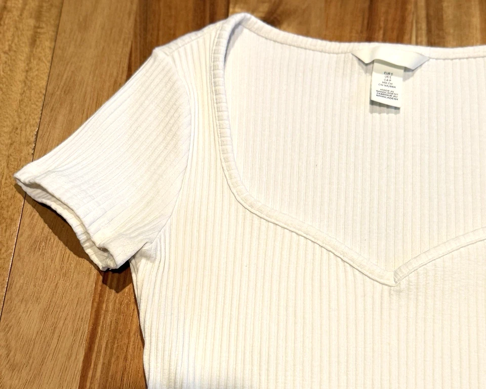 Body acanalado manga corta femenino blanco para mujer talla pequeña H&M Foto 3 de 4