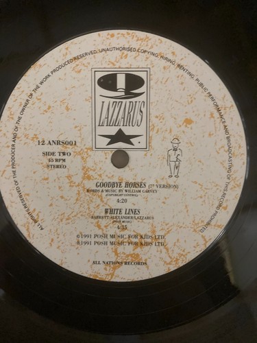 Q LAZZARUS GOODBYE HORSES, RARE ORIGINAL 1991 12" VINYL EP 12ANRS001, A1/B1, VG+ - Picture 3 of 5