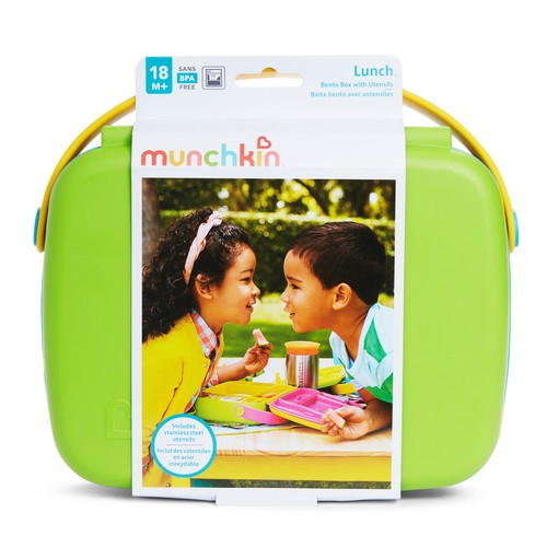 Munchkin Bento Box Toddler Lunch Box, Includes Stainless Steel Set, Green/Yellow - Picture 10 of 21