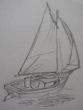 Pencil drawing sailing boat marine sea themed yacht sailing boat