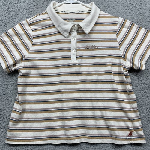 Dickies Polo Shirt Youth/Juniors XL 3 Buttons Mustard White Stripe Logo - Picture 3 of 11