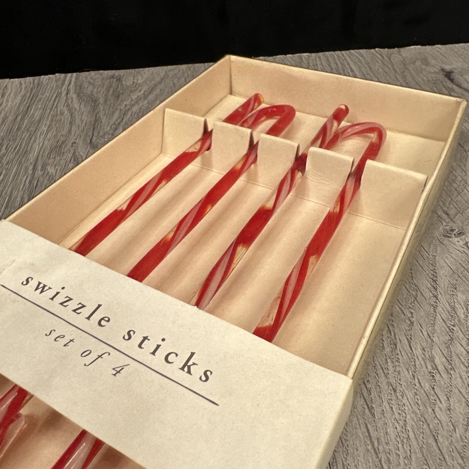 NEW Pier 1 Set of 4 Glass Candy Cane Swizzle Stir Sticks / Christmas