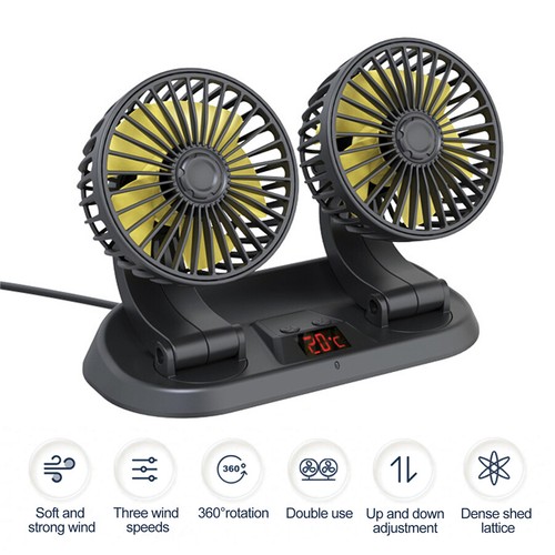 Dual Head Car Fan With USB Plug Adjustable Speed Auto Air Cooling 360° Rotatable - 第 3/12 張圖片