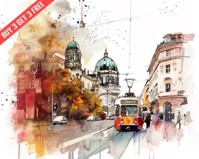Berlin Watercolor City 8x10 Print