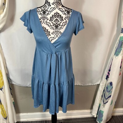 See You Monday ciel blue short sleeve v-neck ruffled tiered dress. Size M |  eBay