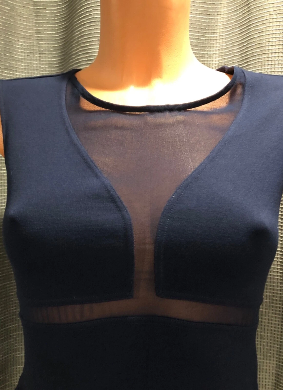 UNDERCOVER Abito nuovo $98 Victoria’s Secret Moda Intl’ blu navy ponte maglia e rete peplo 4