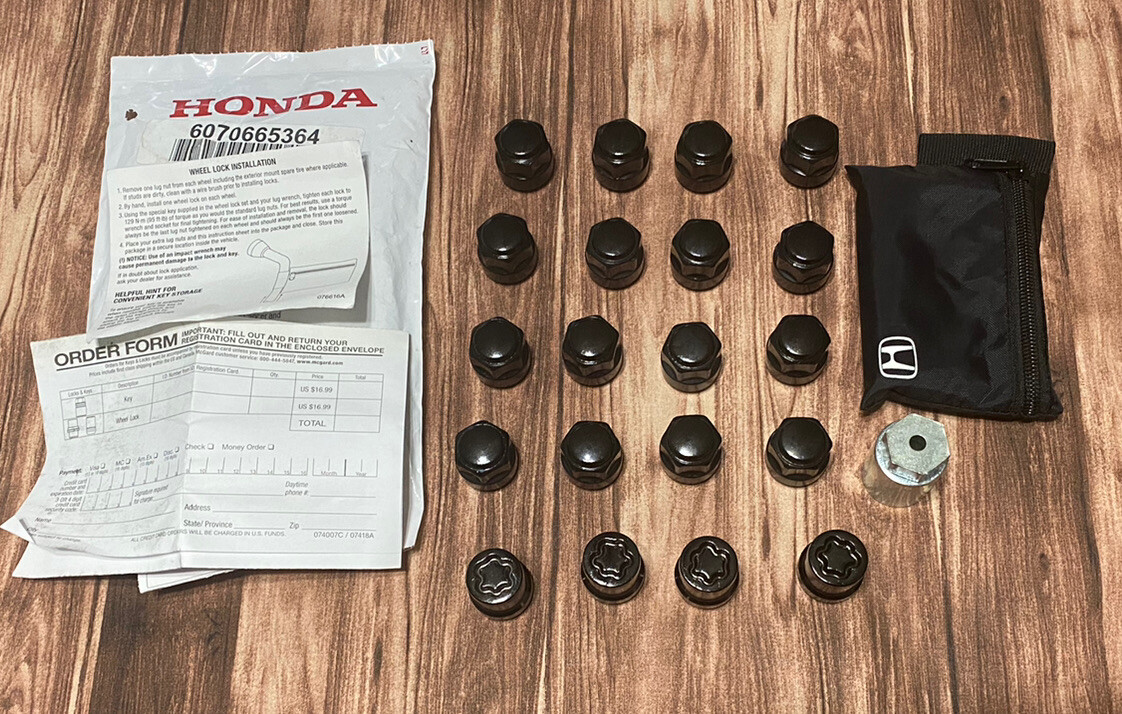 USED OEM HONDA BLACK LUG NUTS & WHEEL LOCK SET PILOT PASSPORT CIVIC