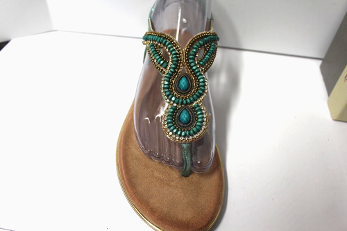 Patrizia Verala Green Sandals with beads and gold strips Size 9M/40 New in Box - Picture 3 of 8