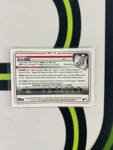 Jasseel De La Cruz 2020 Bowman Chrome First Bowman Chrome Atlanta Braves - Picture 2 of 2
