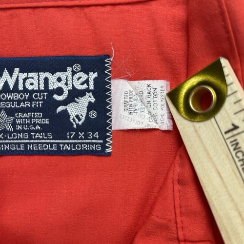 Wrangler Shirt Men 17x34 Red Cowboy Cut X Long Tail Pearl Snap Brushpopper VTG - Picture 12 of 17