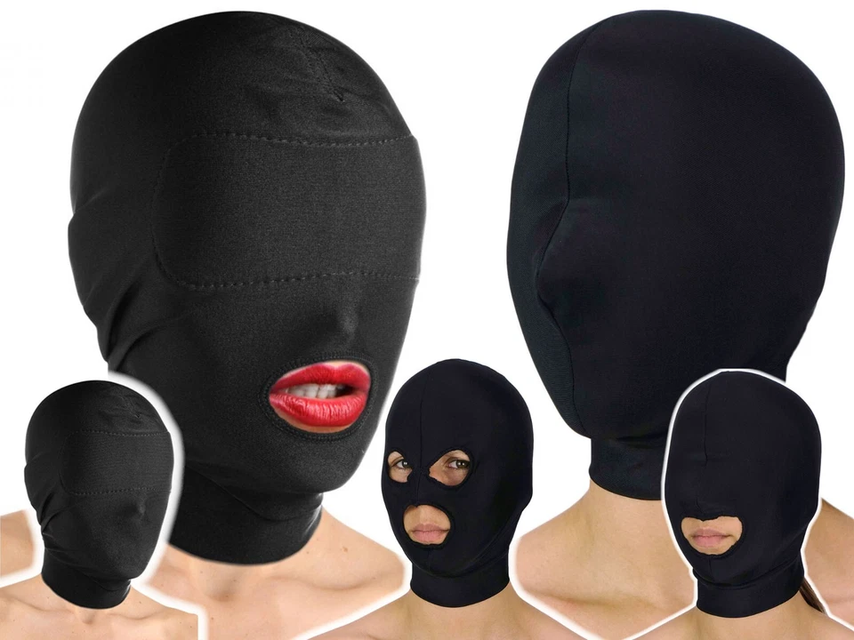 Dehnbare Kopfmaske Stoff Maske wie Spandex ohne Öffnungen Mundöffnung schwarz