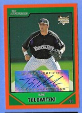 2007 Bowman  Troy Tulowitzki Rookie Card Autograph Orange # 096/250