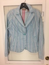 i.e. Relaxed Women's Blue  White Single Button Blazer Jacket Size S RN 13711
