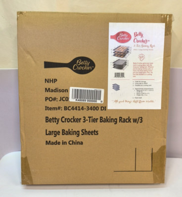 Betty Crocker 3-Tier Baking Rack with 3 Large Baking Sheets Kitchen Accessories 