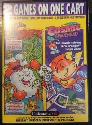 2 Games on One Cart Fantastic Dizzy & Cosmic Spacehead / Sega Megadrive