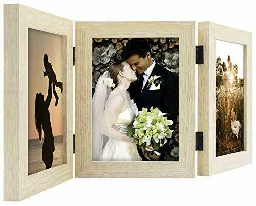 2-Pack 5x7 Three Picture Frame Trifold Hinged Photo Frame with 3 Opening Collage - Image 3 of 4