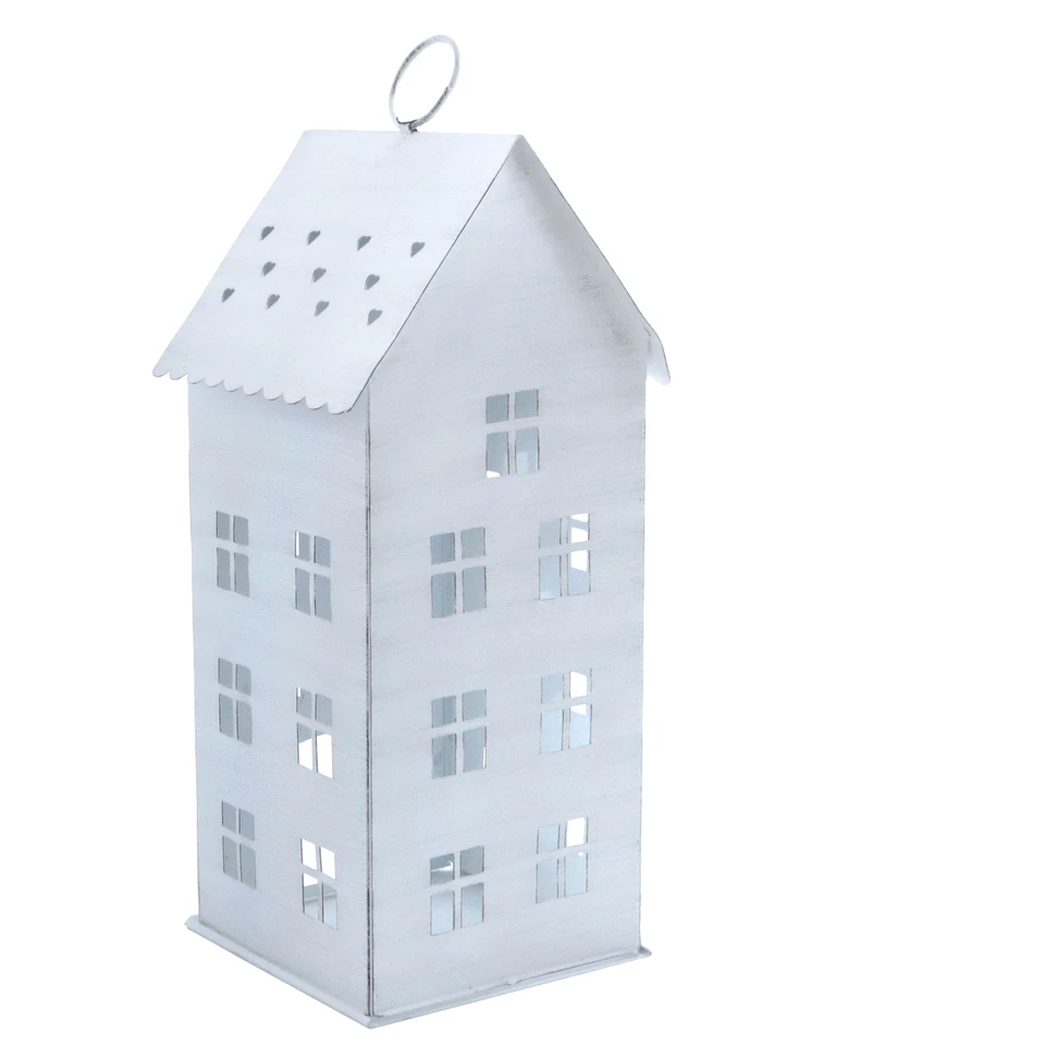 Metall Haus Laterne 3er Set zum Hängen - weiß - Deko Windlicht 43/31/20 cm Außen - Bild 3 von 4