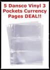 Lot Of 5 Dansco Vinyl Album 3 Pockets Currency Notebook Pages Long Term Storage