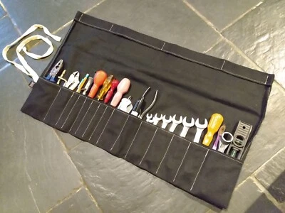 Hand Made in GB Canvas retro Tool Roll Black heavy duty Land Rover & Classic car