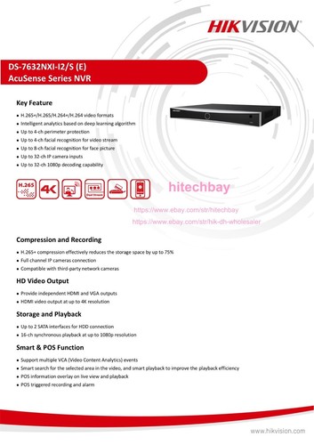 Hikvision Original 32CH 4K NVR 2SATA 32MP Network Video Recorder DS-7632NXI-I2/S - Picture 2 of 9