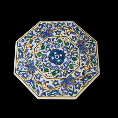 Tavolo In Marmo Con Inlay Artigianale In Pietre Semipreziose 24&quot