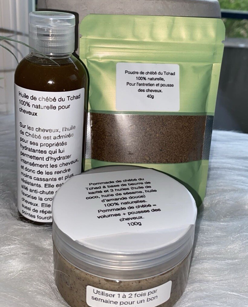 Chébé Soins Cheveux Naturels Produit Capillaire Tchadien avec Poudre Huile Pommade Riche