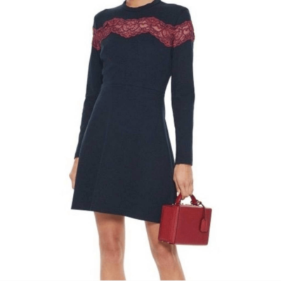 Sandro Paris Fit Flare Mini Women's Dress Size SLong Sleeve Navy Blue | eBay
