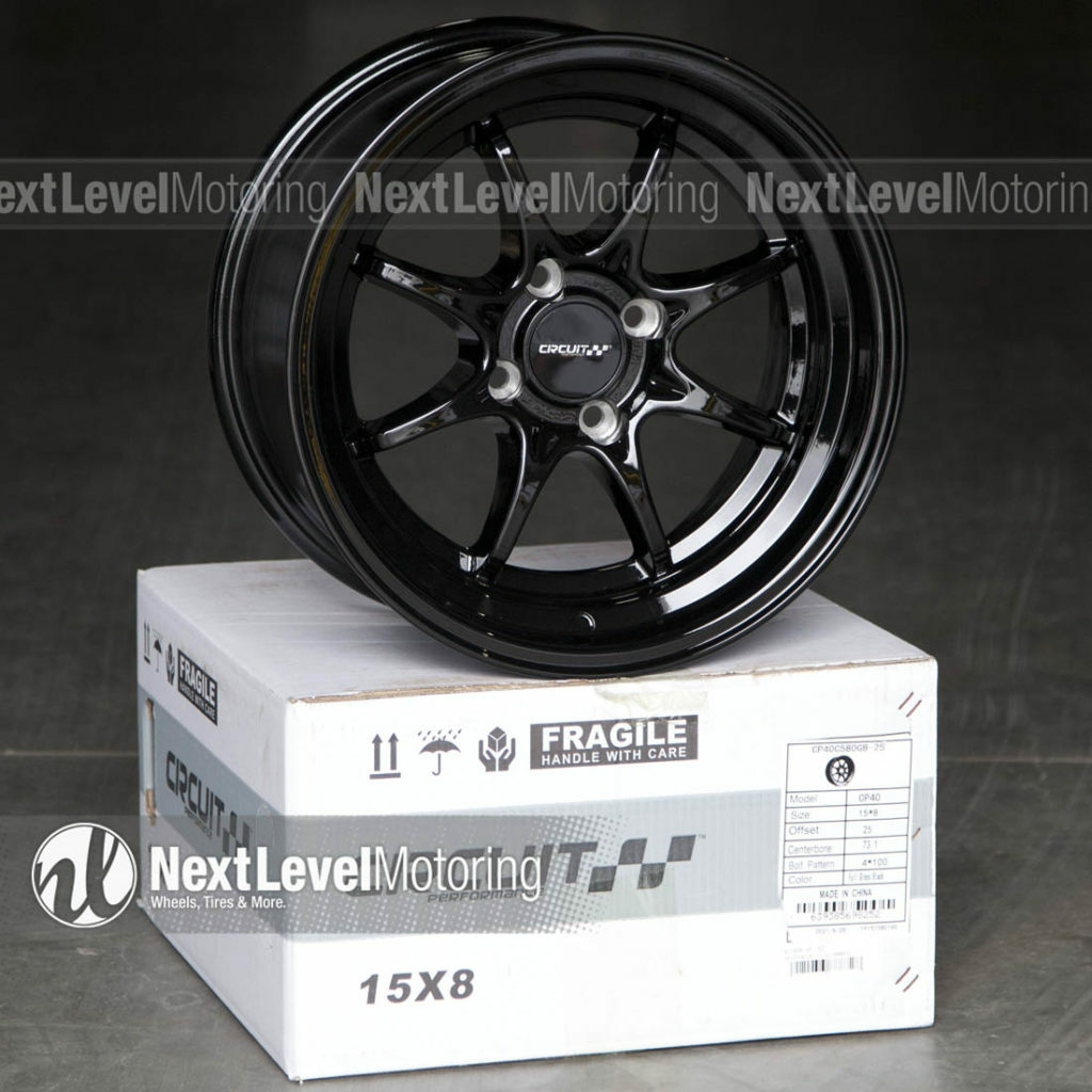 CIRCUIT CP40 15x8 4x100 +25 GLOSS BLACK WHEELS CE28 FITS MAZDA
