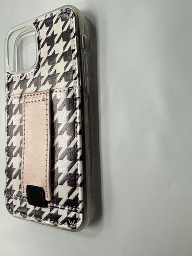 iPhone 12/12 Pro Case With Card Holder Finger Strap Wallet - Houndstooth - Picture 3 of 5