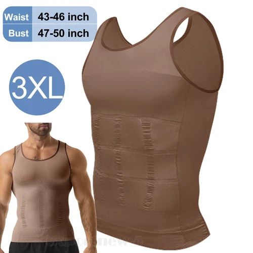 Mens Body Shaper Belly Chest Compression Slimming Shirt Tank Top Abs Girdle Vest - Picture 49 of 56