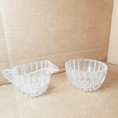 Vintage Cut Crystal Glass Sugar Bowl and Creamer Heavy Clear VTG Retro Prop