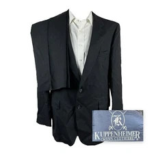 Vintage Kuppenheimer 2 Piece Suit Mens 44L 36x28 Solid Dark Gray Two Button