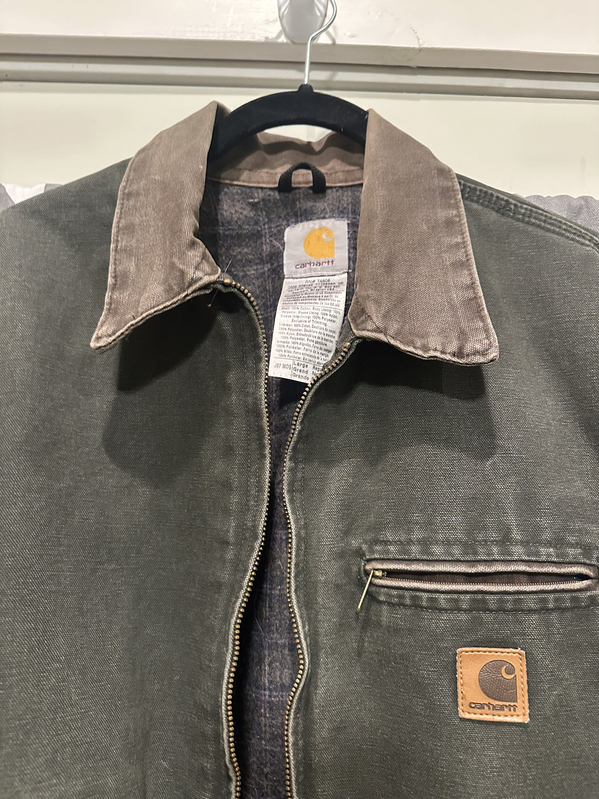 Vintage Carhartt Detroit Jacket Blanket Lined Mens Large J97 MOS Moss Green RARE image 4