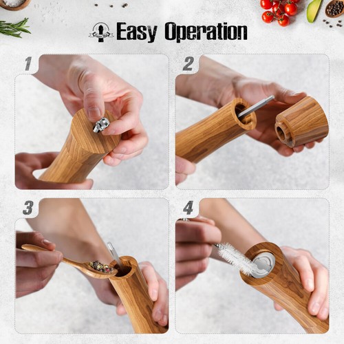 Salz und Pfeffermühle Holz Set mit Löffel &Untersetzer Multifunktional Salzmühle - Bild 5 von 8