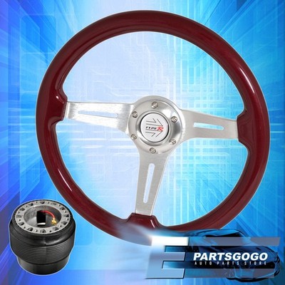 Hub For 90-94 Eclipse + Red Wood Chrome Aluminum Center Deep Dish Steering Wheel