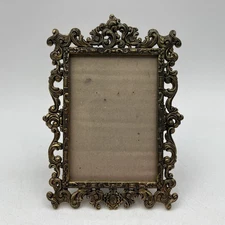 Vintage Italy Mini Ornate Gold Tone Metal Frame Easel Back 3.25x2.25" Photo