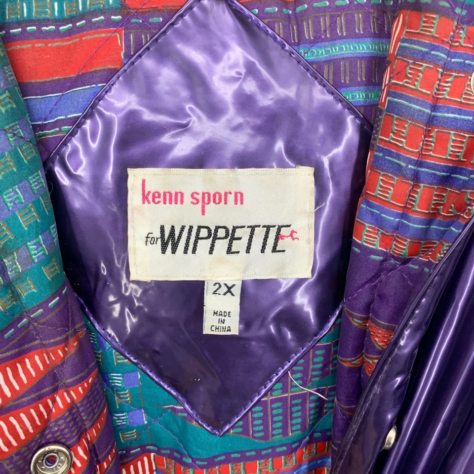Vintage 90s Kenn Sporn Wippette Plus Sz 2X Purple Vinyl Rain Coat Quilted Lining - Image 3 of 4