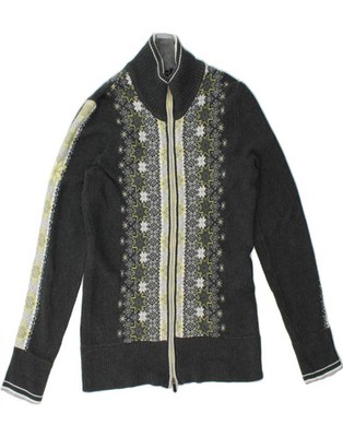 EDDIE BAUER Damen Strickjacke Pullover UK 10 Small grau Fair Isle Baumwolle AA19