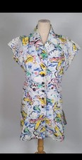 Chanel Vintage S White Silk Blouse Aircraft Pattern Authentic Fashion