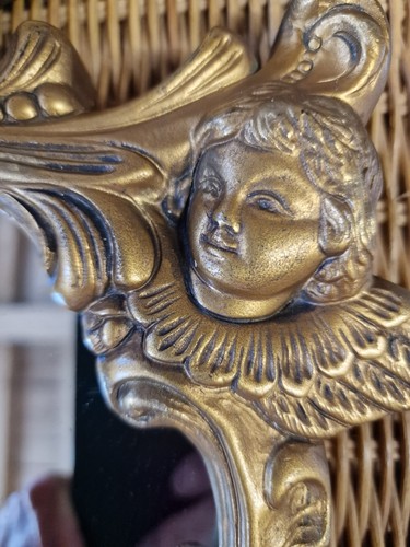 Pair Vintage Rococo Style Gilt Cherub Wall Mirrors, French Country Ornate (photo 4)
