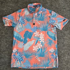 Bad Birdie Polo Shirt Mens Size M Teal Peach Tropical Floral Golf Performance