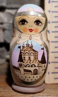 Vintage 5 PC Set Of Pyrography Russian Nesting Dolls.