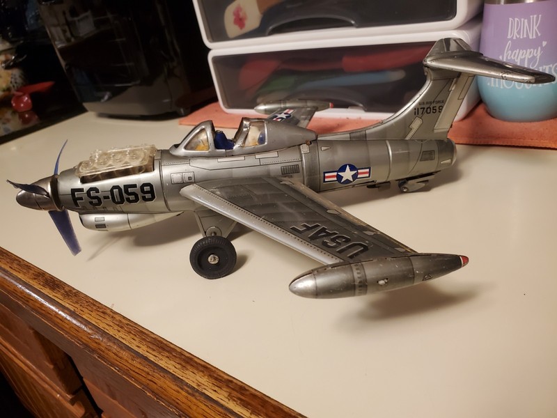 Nomura USAF FS-059 Tin Airplane.. Battery Operated. Made In Japan 1950's. 