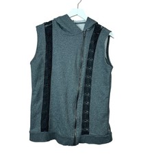 Fabletics Gray Black Sleeveless Hoodie Vest Women Sz L