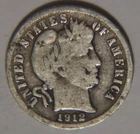 1912 D Barber Dime 10C Cents Coin Silver