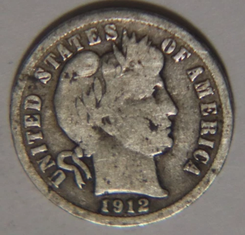 1912 D Barber Dime 10C Cents Coin Silver