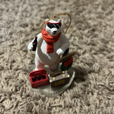 Polar Bear Ornament Coca Cola 1996 Travel Suitcase North Pole 3.5''