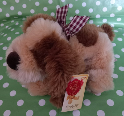 KIELSPIELZEUG LEGEN PATCH WELPE HUND HÜNDCHEN KARIERT BRAUNES BAND WEICHES PLÜSCHTIER TEDDY
