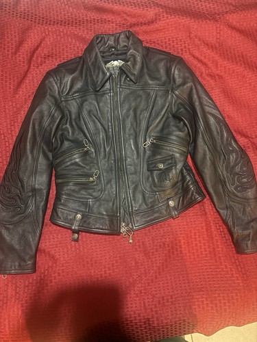 Harley-Davidson Black Genuine Leather Jacket w/ Embroidered Graphics M